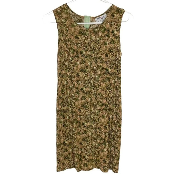 Vintage 90s Floral Print Sleeveless Crepe Dress Womens 8 Petite Medium Green - Picture 4 of 12
